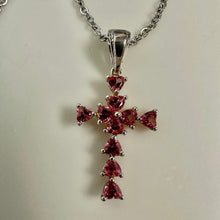 Load image into Gallery viewer, Sterling Pink Topaz Cross Pendant on 21" Chain (1.5")
