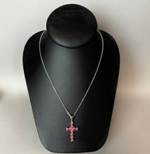 Load image into Gallery viewer, Sterling Pink Topaz Cross Pendant on 21" Chain (1.5")
