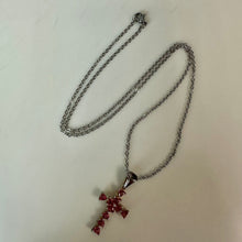 Load image into Gallery viewer, Sterling Pink Topaz Cross Pendant on 21" Chain (1.5")
