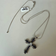 Load image into Gallery viewer, Sterling Blue Topaz Moonstone Cross Pendant on 24" Adjustable Length Chain (2")
