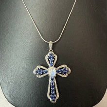Load image into Gallery viewer, Sterling Blue Topaz Moonstone Cross Pendant on 24" Adjustable Length Chain (2")
