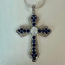 Load image into Gallery viewer, Sterling Blue Topaz Moonstone Cross Pendant on 24" Adjustable Length Chain (2")
