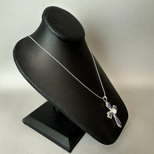 Load image into Gallery viewer, Sterling Blue Topaz Moonstone Cross Pendant on 24" Adjustable Length Chain (2")
