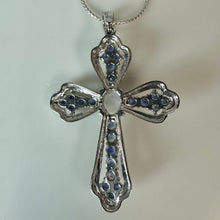Load image into Gallery viewer, Sterling Blue Topaz Moonstone Cross Pendant on 24" Adjustable Length Chain (2")

