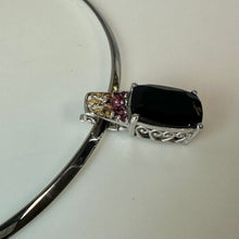 Load image into Gallery viewer, Sterling Gold Accent Black &amp; Pink Tourmaline Pendant on 18" Collar Necklace (1")
