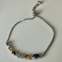 Load image into Gallery viewer, Sterling Amethyst Peridot Garnet Topaz Adjustable Slide Bracelet

