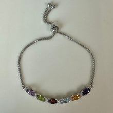 Load image into Gallery viewer, Sterling Amethyst Peridot Garnet Topaz Adjustable Slide Bracelet
