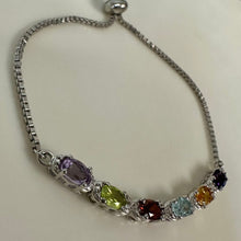 Load image into Gallery viewer, Sterling Amethyst Peridot Garnet Topaz Adjustable Slide Bracelet
