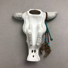Load image into Gallery viewer, Hand Painted Ceramic Cattle Skull Figurine Mexican Folk Art (12x10)
