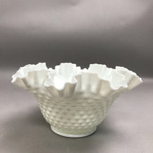 Load image into Gallery viewer, Vintage Fenton Hobnail White Milk Glass Bowl With Ruffled Edge (9.75x4.5)
