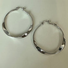 Load image into Gallery viewer, Elle Sterling Twisted Hoop Earrings w/ Ruby Accents (1.5")
