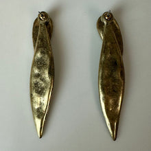 Load image into Gallery viewer, Antiqued Goldtone Gunmetal Crystal Layered Leaves Earrings (2.5")
