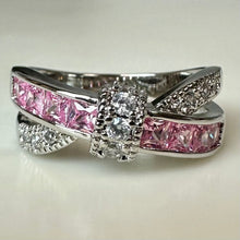 Load image into Gallery viewer, Sterling Simulated Pink &amp; White Topaz Ring sz 11
