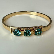 Load image into Gallery viewer, Gold Plated Aqua Swarovski Crystal Bangle Bracelet (7" Circumference)
