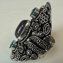 Load image into Gallery viewer, Sterling Amethyst Blue Gem Accent Statement Ring sz 9
