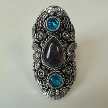 Load image into Gallery viewer, Sterling Amethyst Blue Gem Accent Statement Ring sz 9
