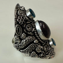 Load image into Gallery viewer, Sterling Amethyst Blue Gem Accent Statement Ring sz 9
