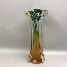 Load image into Gallery viewer, Murano Art Glass Vase JICO Jordan Imports Sommerso Green Amber (15")
