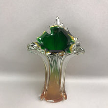 Load image into Gallery viewer, Murano Art Glass Vase JICO Jordan Imports Sommerso Green Amber (15")
