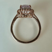 Load image into Gallery viewer, 10K European Rose Gold Morganite White Topaz Halo Ring sz 6 (2.6g)
