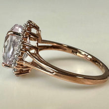 Load image into Gallery viewer, 10K European Rose Gold Morganite White Topaz Halo Ring sz 6 (2.6g)
