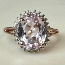 Load image into Gallery viewer, 10K European Rose Gold Morganite White Topaz Halo Ring sz 6 (2.6g)
