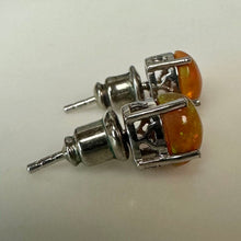 Load image into Gallery viewer, Sterling Fire Opal Stud Earrings (0.25")

