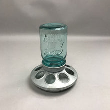 Load image into Gallery viewer, Vintage Ball Perfect Mason Aqua Blue Jar Chicken Feeder Galvanized Base (8")
