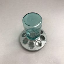 Load image into Gallery viewer, Vintage Ball Perfect Mason Aqua Blue Jar Chicken Feeder Galvanized Base (8")
