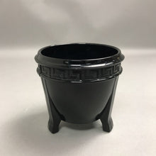 Load image into Gallery viewer, LE Smith Black Amethyst Glass Greek Key Small Pot / Planter (4.5x4.5x4.5)
