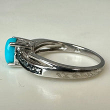 Load image into Gallery viewer, Sterling Sleeping Beauty Turquoise Black Diamond Accent Ring sz 7
