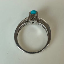 Load image into Gallery viewer, Sterling Sleeping Beauty Turquoise Black Diamond Accent Ring sz 7
