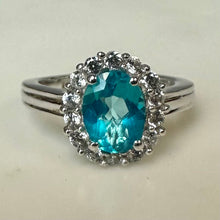 Load image into Gallery viewer, Sterling Blue &amp; White Topaz Halo Ring sz 5

