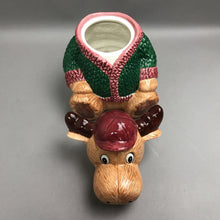 Load image into Gallery viewer, Vintage Cresco China Moose Dressed In Green &amp; Red Sweater Cookie Jar (10")
