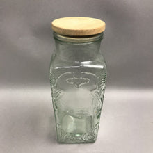 Load image into Gallery viewer, Vintage Mod Depositato Canister Embossed Glass Wood Lid (11”)
