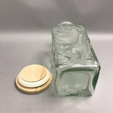 Load image into Gallery viewer, Vintage Mod Depositato Canister Embossed Glass Wood Lid (11”)
