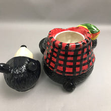 Load image into Gallery viewer, Black Bear Cookie Jar Canister Red Plaid Shirt Holding Trout Fish Ceramic (11")(As Is)
