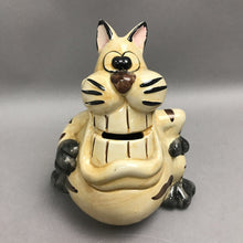 Load image into Gallery viewer, Smiling Big Teeth Curious Cat Ceramic Coin Bank (6”)

