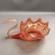 Load image into Gallery viewer, MCM Hand Blown Orange Swirl Glass Swan Bowl (6x13x8)

