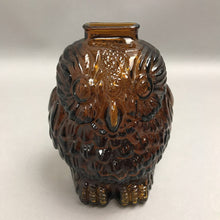 Load image into Gallery viewer, Vintage Wise Old Owl Coin Bank Dark Amber Glass (2 available)(7.5")
