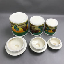 Load image into Gallery viewer, Southwestern Mountains/Cactus 3 Piece Ceramic Canister Set (9")(7")(6")

