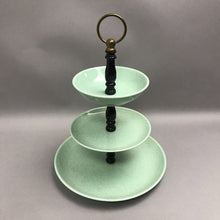Load image into Gallery viewer, Vintage 3 Tier Serving Tray 12" Turquoise Speckled Wood Handle
