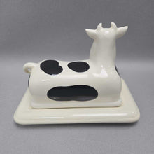 Load image into Gallery viewer, Ceramic Black &amp; White Cow Butter Dish (4x6x4)
