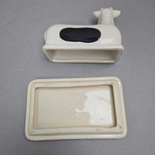 Load image into Gallery viewer, Ceramic Black &amp; White Cow Butter Dish (4x6x4)
