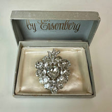 Load image into Gallery viewer, Vintage Eisenberg Ice Rhinestone Sacred Heart Brooch Pin Signed w/ Original Box (2.25")
