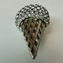 Load image into Gallery viewer, Vintage Krementz Clear Rhinestone Ice Cream Cone Brooch Pin Signed (1.75")
