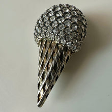 Load image into Gallery viewer, Vintage Krementz Clear Rhinestone Ice Cream Cone Brooch Pin Signed (1.75")
