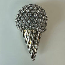 Load image into Gallery viewer, Vintage Krementz Clear Rhinestone Ice Cream Cone Brooch Pin Signed (1.75")
