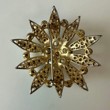 Load image into Gallery viewer, Vintage Brushed Goldtone Aurora Borealis Rhinestone Domed Flower Brooch Pin As-Is (2.5")
