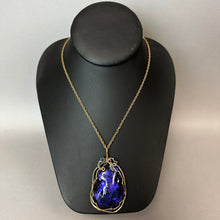 Load image into Gallery viewer, Artisan Purple Dichroic Art Glass Goldtone Wire-Wrapped Pendant on 22" Chain (2.5")
